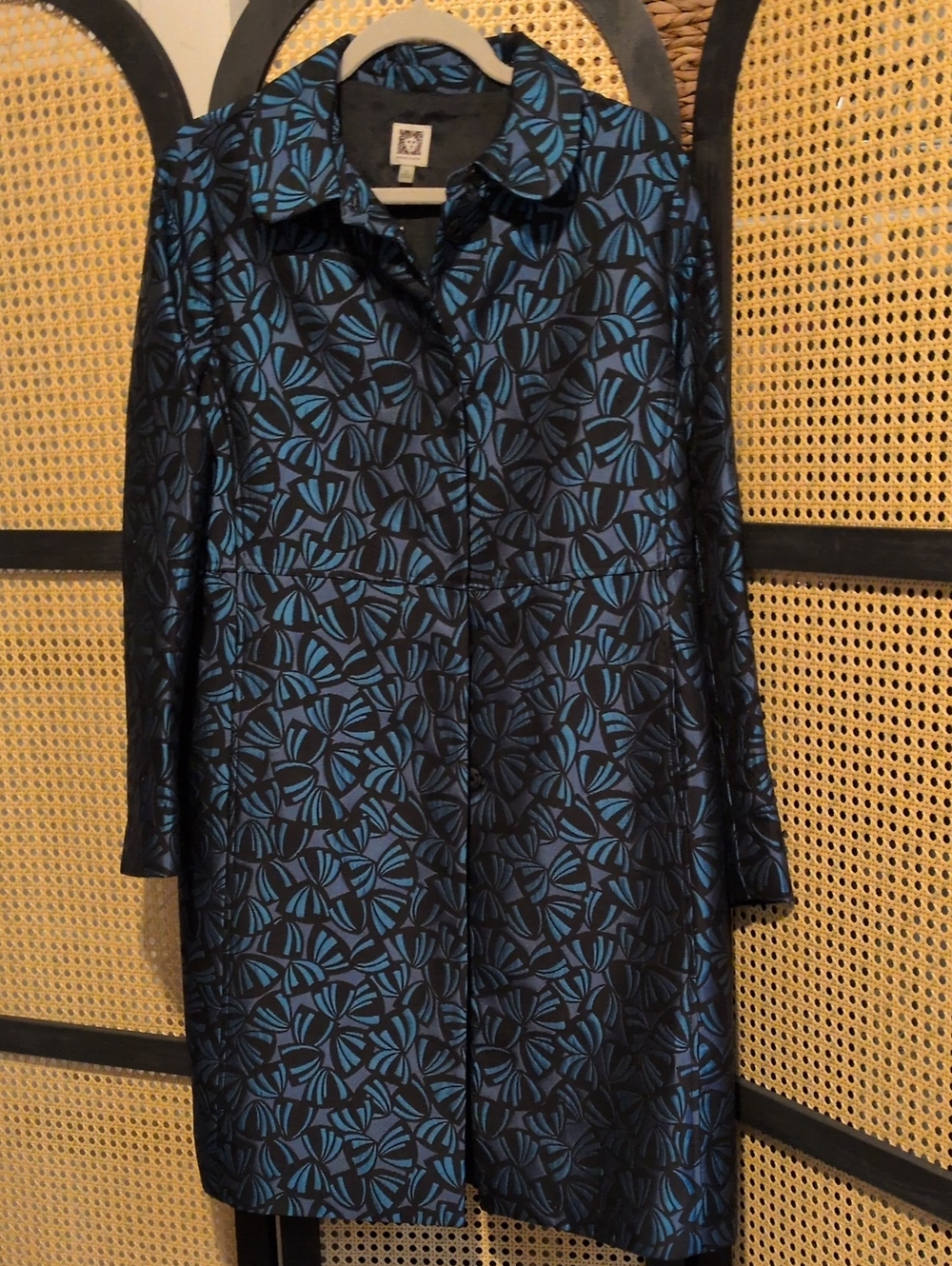 Anne Klein Navy and Blue Floral Long Sleeve Coat Dress